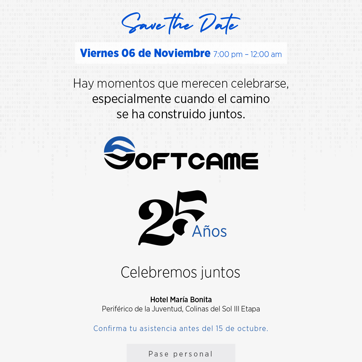 Invitación al 25 aniversario de SOFTCAME